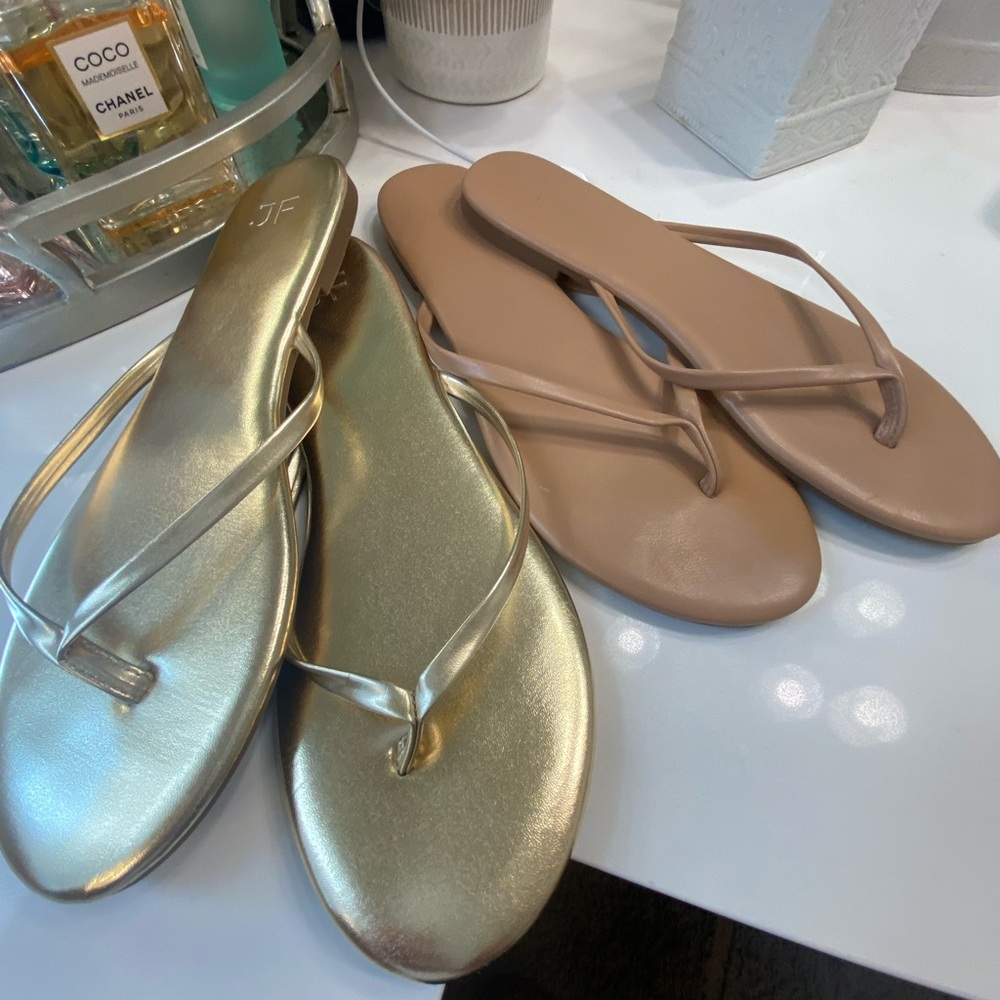 Gold and Tan Women's Flip Flops